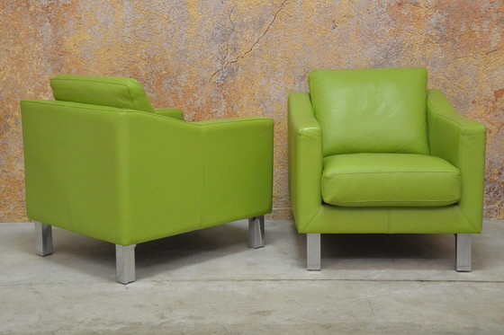 Image 1 of 2 green leather Leolux Antonia designer armchairs