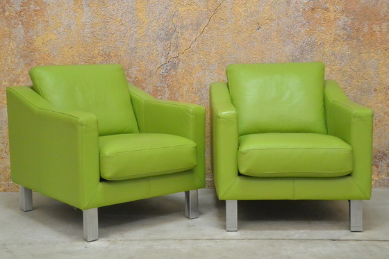 Image 1 of 2 green leather Leolux Antonia designer armchairs