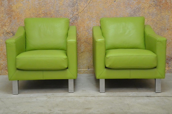 Image 1 of 2 green leather Leolux Antonia designer armchairs