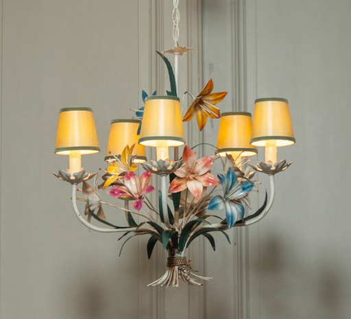 Italian Chandelier With Metal Flowers