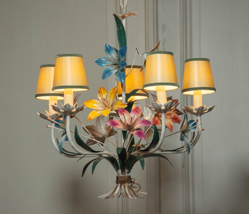 Italian Chandelier With Metal Flowers