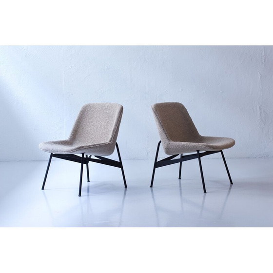 Image 1 of Pair of vintage armchairs in fabric and black lacquered steel by Hans-Harald Molander for Nordiska Kompaniet, Sweden 1950