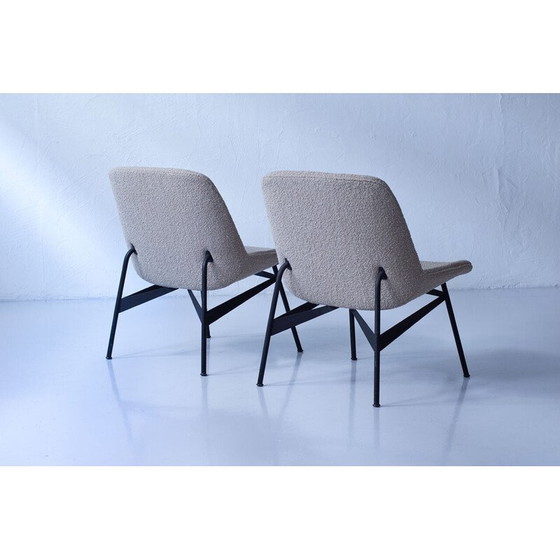 Image 1 of Pair of vintage armchairs in fabric and black lacquered steel by Hans-Harald Molander for Nordiska Kompaniet, Sweden 1950