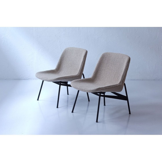 Image 1 of Pair of vintage armchairs in fabric and black lacquered steel by Hans-Harald Molander for Nordiska Kompaniet, Sweden 1950