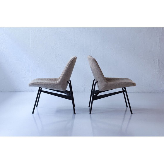 Image 1 of Pair of vintage armchairs in fabric and black lacquered steel by Hans-Harald Molander for Nordiska Kompaniet, Sweden 1950