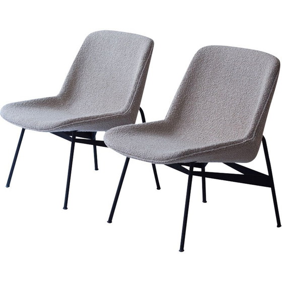 Image 1 of Pair of vintage armchairs in fabric and black lacquered steel by Hans-Harald Molander for Nordiska Kompaniet, Sweden 1950
