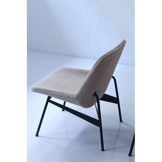 Image 1 of Pair of vintage armchairs in fabric and black lacquered steel by Hans-Harald Molander for Nordiska Kompaniet, Sweden 1950