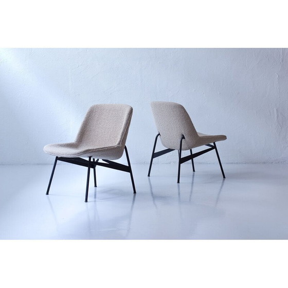 Image 1 of Pair of vintage armchairs in fabric and black lacquered steel by Hans-Harald Molander for Nordiska Kompaniet, Sweden 1950