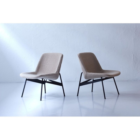 Image 1 of Pair of vintage armchairs in fabric and black lacquered steel by Hans-Harald Molander for Nordiska Kompaniet, Sweden 1950