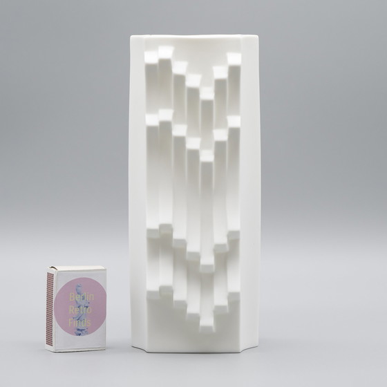 Image 1 of ARCHAIS Heinrich FUCHS Op Art Retro HUTSCHENREUTHER Bisque Porcelain Vase Duo 