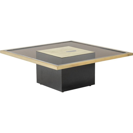 Image 1 of Vintage coffee table in gilded brass and smoked glass, 1970