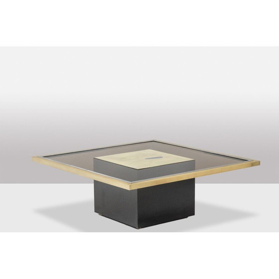 Image 1 of Vintage coffee table in gilded brass and smoked glass, 1970