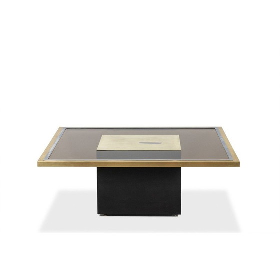 Image 1 of Vintage coffee table in gilded brass and smoked glass, 1970