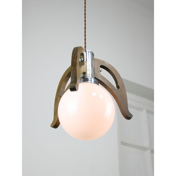 Image 1 of Lampada a sospensione vintage in cromo e vetro opalino, 1960