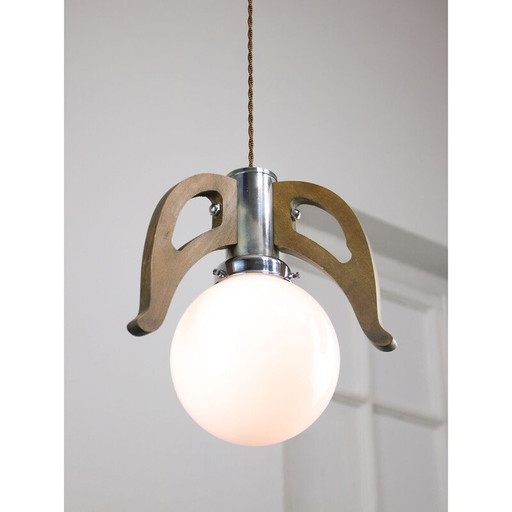 Vintage pendant lamp in chrome and opaline glass, 1960