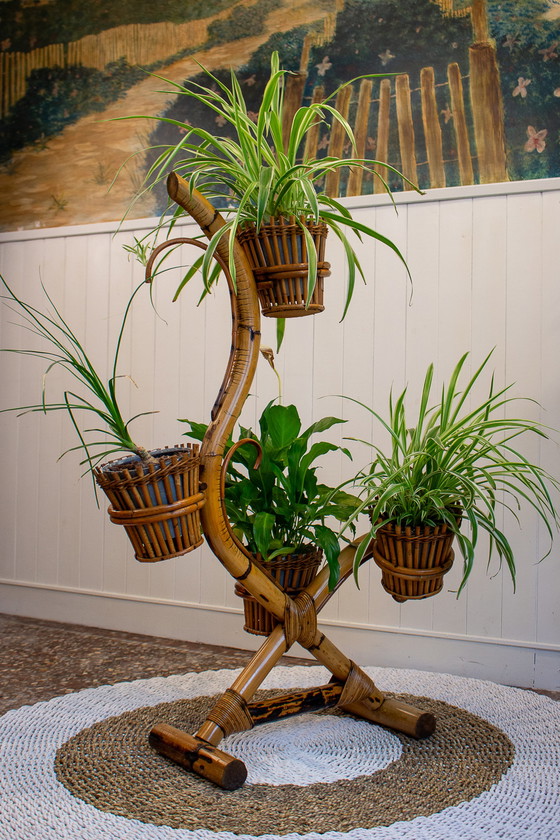 Image 1 of Porte-plante vintage en bambou