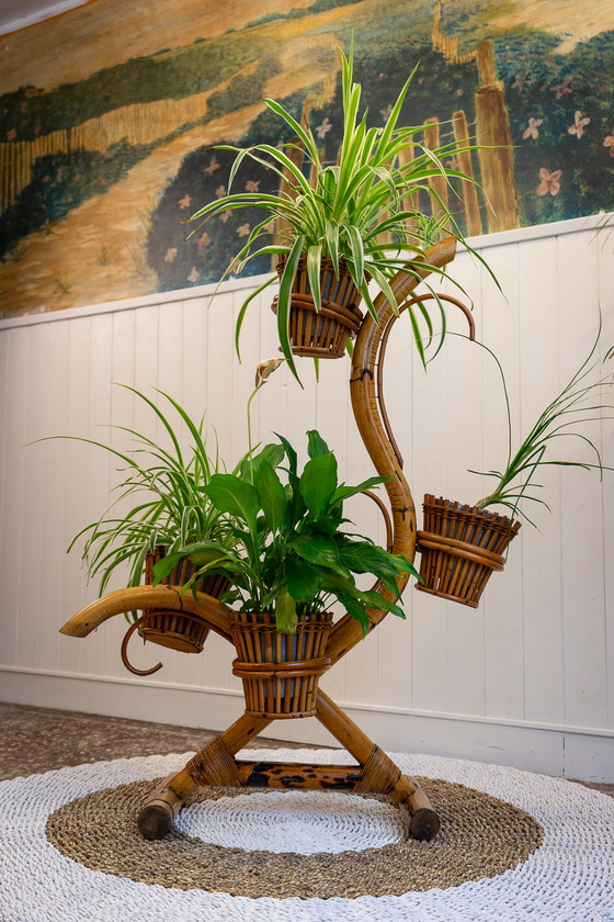 Image 1 of Porte-plante vintage en bambou