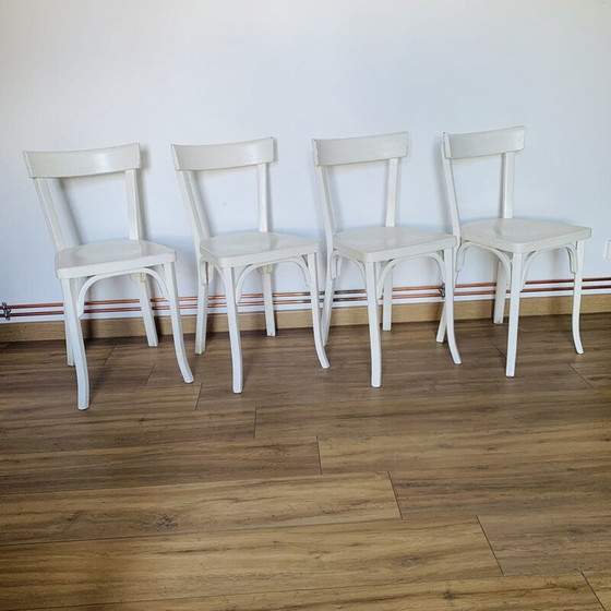 Image 1 of Set di 4 sedie Baumann bianche vintage in faggio, 1960