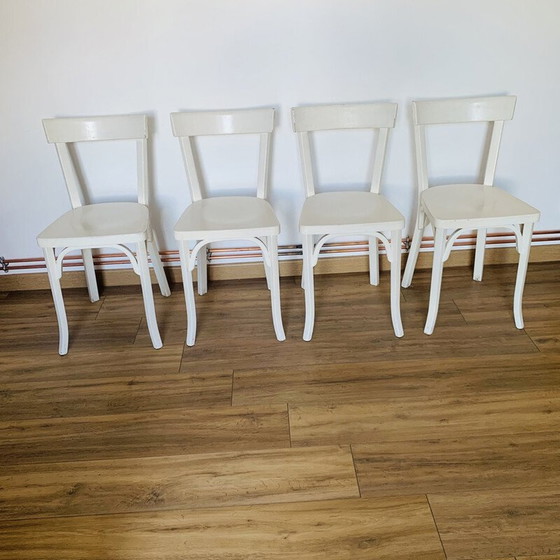 Image 1 of Set di 4 sedie Baumann bianche vintage in faggio, 1960