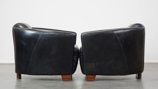 2 X Black Beef Leather Aviator Armchair