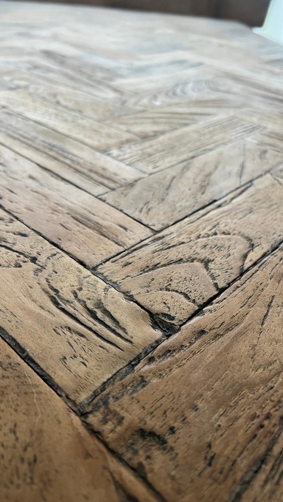 Image 1 of Coffee Table Inlaid With Original Herringbone Parquet