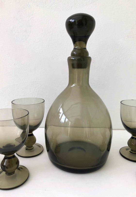 Image 1 of Caraffa e 6 bicchieri soffiati 1960