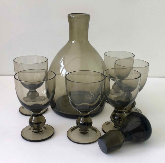 Image 1 of Caraffa e 6 bicchieri soffiati 1960
