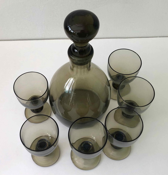 Image 1 of Caraffa e 6 bicchieri soffiati 1960