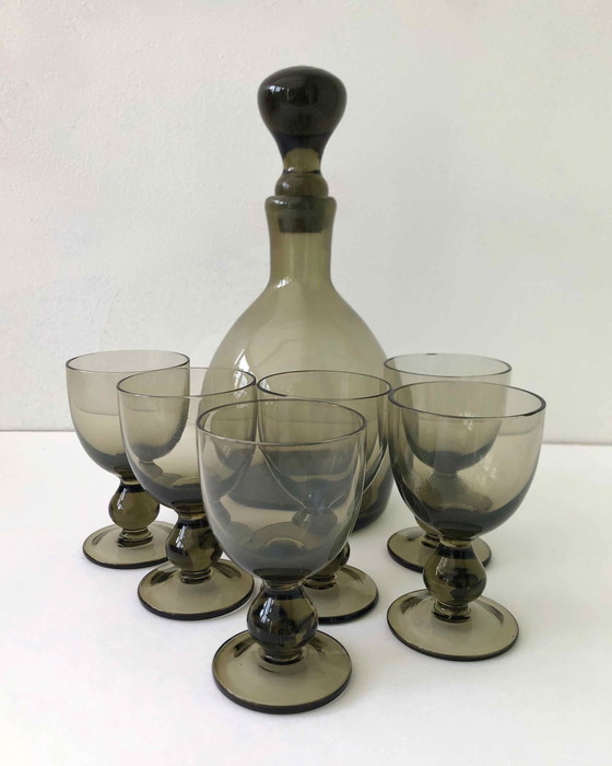 Image 1 of Caraffa e 6 bicchieri soffiati 1960