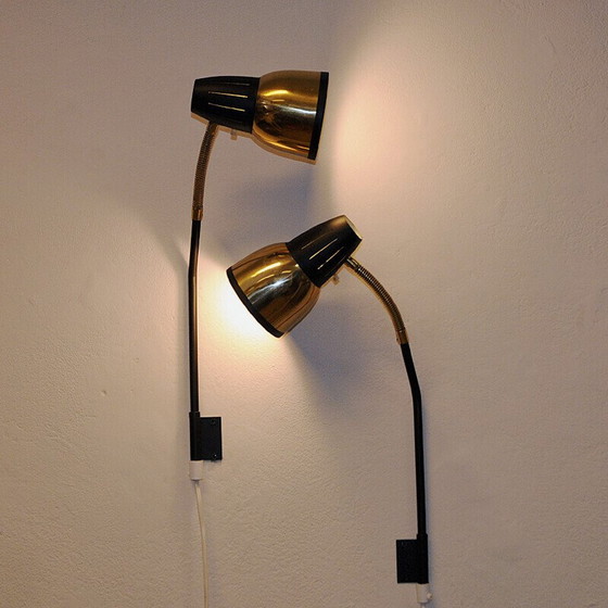 Image 1 of Pair of vintage brass and black metal wall lamp for Ra-Gla Belysning, Norway 1960