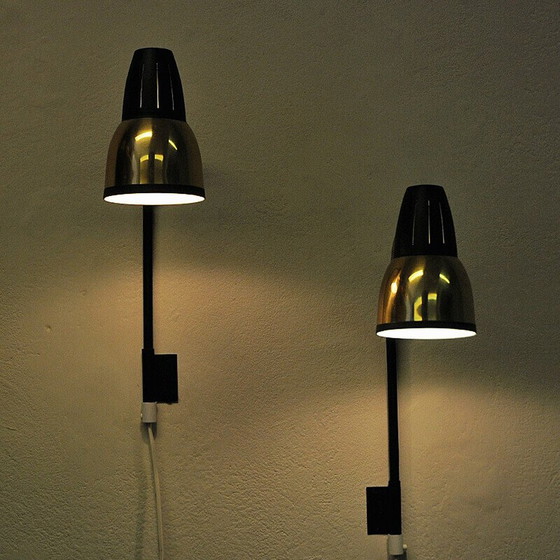 Image 1 of Pair of vintage brass and black metal wall lamp for Ra-Gla Belysning, Norway 1960