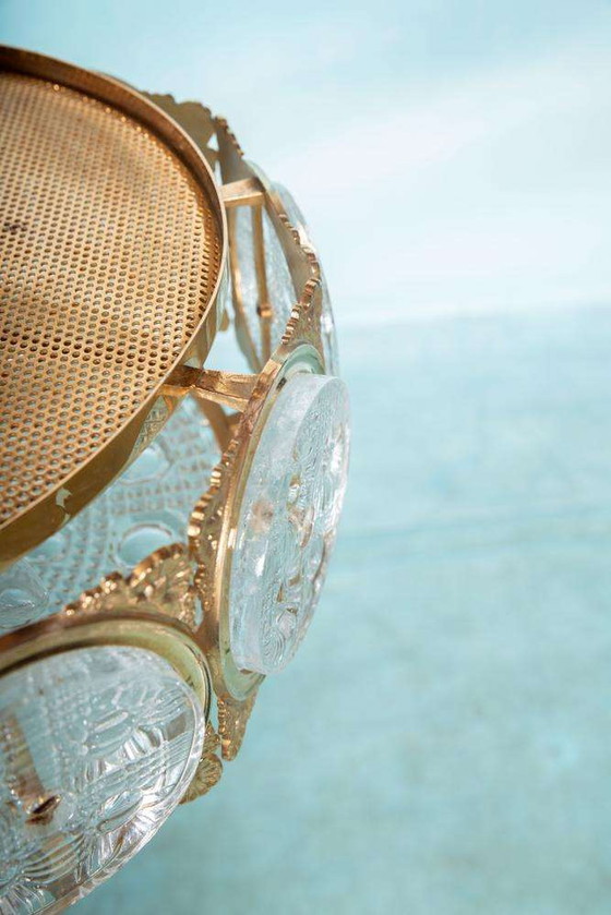 Image 1 of Lampada a sospensione vintage in vetro Svezia anni '60, pendente in ottone e vetro