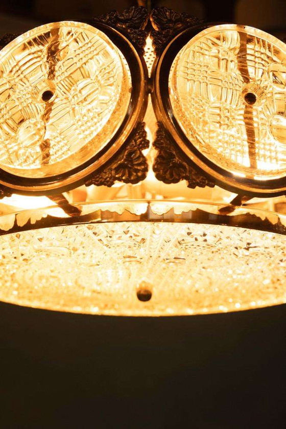 Image 1 of Lampe suspendue vintage en verre Suède années 60, suspension en laiton et verre