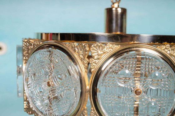 Image 1 of Lampe suspendue vintage en verre Suède années 60, suspension en laiton et verre