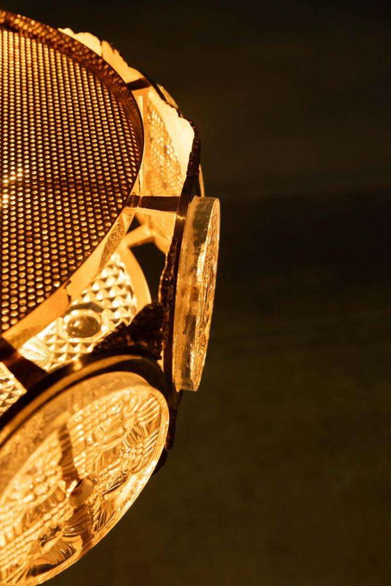 Image 1 of Lampada a sospensione vintage in vetro Svezia anni '60, pendente in ottone e vetro