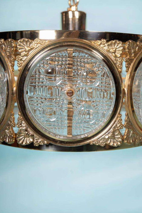 Image 1 of Lampe suspendue vintage en verre Suède années 60, suspension en laiton et verre
