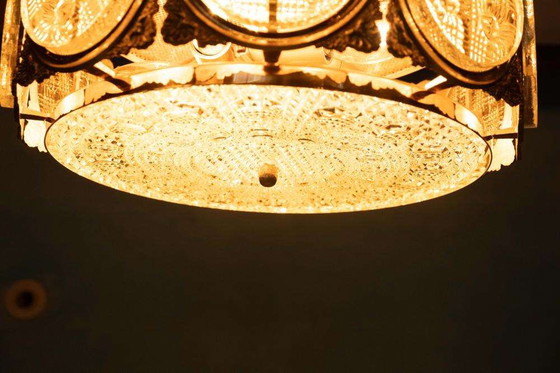 Image 1 of Lampada a sospensione vintage in vetro Svezia anni '60, pendente in ottone e vetro