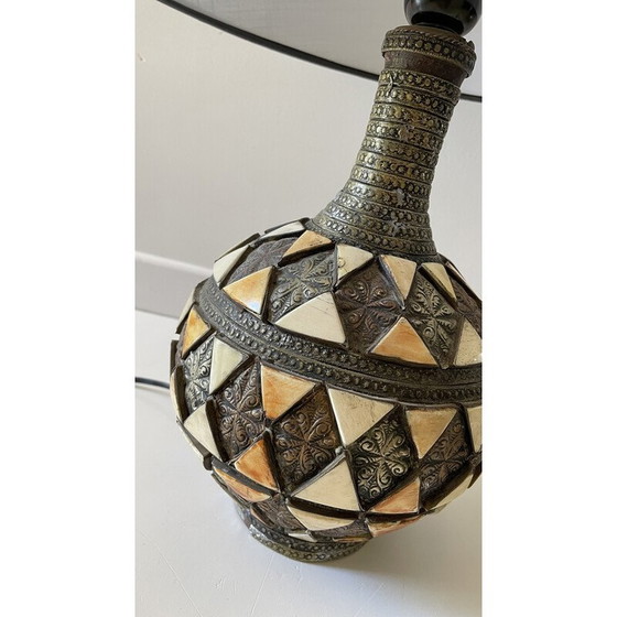 Image 1 of Vintage artisanal lamp in silver metal and copper, 1970
