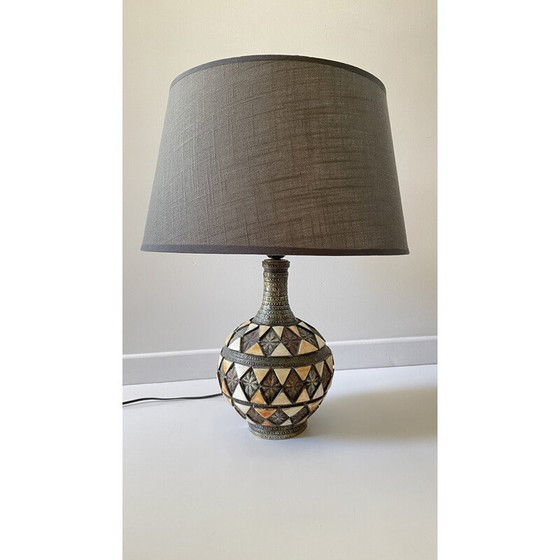 Image 1 of Vintage artisanal lamp in silver metal and copper, 1970