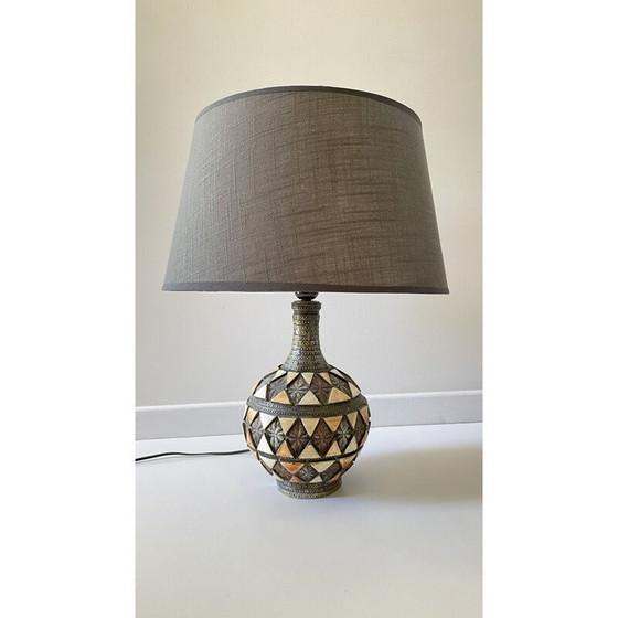Image 1 of Vintage artisanal lamp in silver metal and copper, 1970