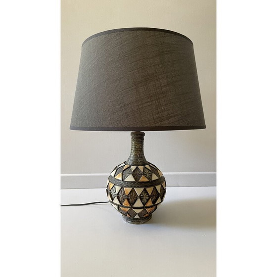 Image 1 of Vintage artisanal lamp in silver metal and copper, 1970
