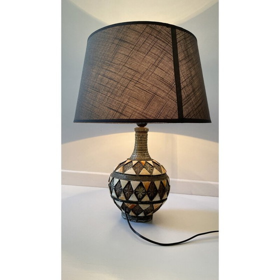 Image 1 of Vintage artisanal lamp in silver metal and copper, 1970