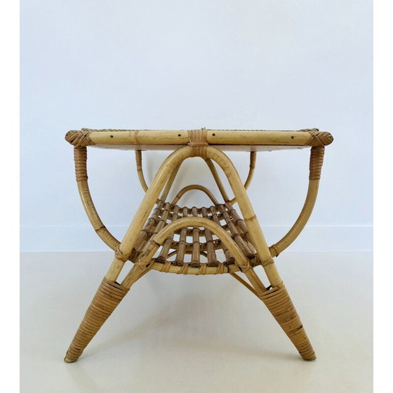 Image 1 of Vintage coffee table in rattan and ceramic tiles, France 1960