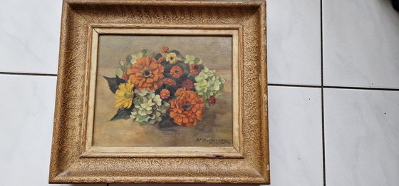 Image 1 of Fiori in un vaso - Ortensie, zinnie e calendule - Pittore DM Hoogeveen