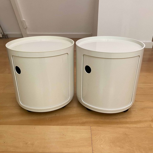 2X Kartell Mid Century Modern Anna Castelli Cylindrical Side Table / Storage Units