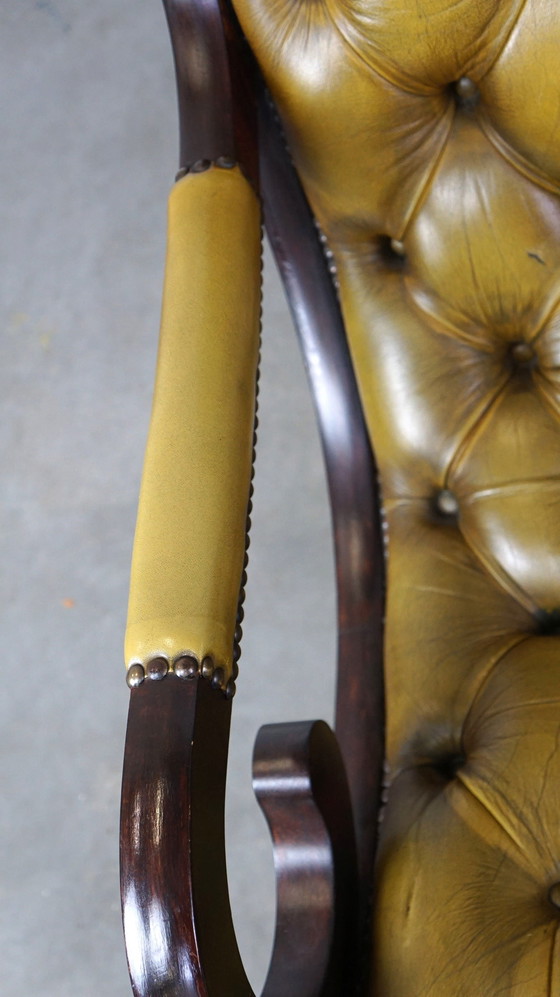 Image 1 of Beef leather chesterfield armchair combined with wood