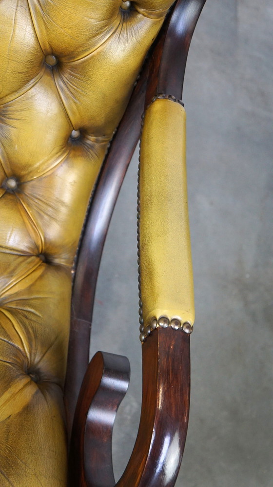 Image 1 of Beef leather chesterfield armchair combined with wood