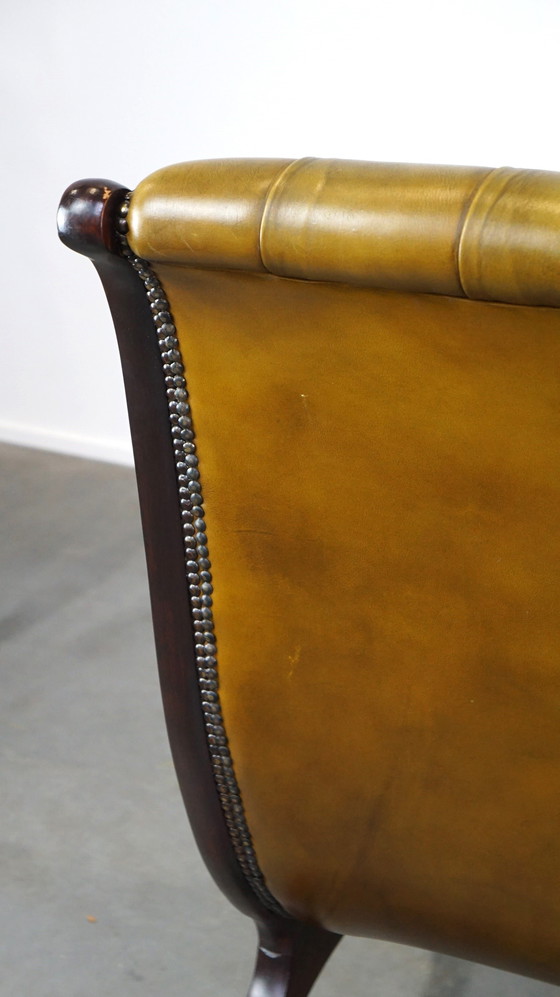 Image 1 of Beef leather chesterfield armchair combined with wood