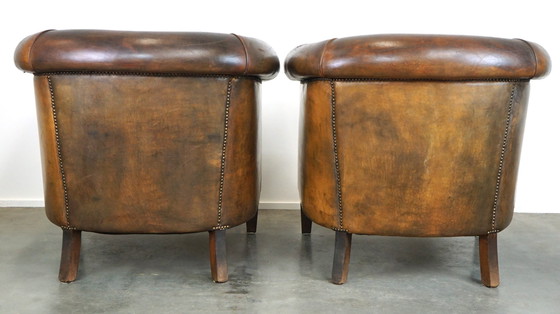 Image 1 of 2 x Large and dark sheep leather club chair