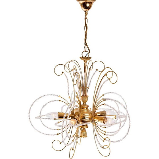Image 1 of Vintage gold-plated glass chandelier, 1970-1979